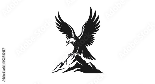 Eagle perched on mountain peak illustration