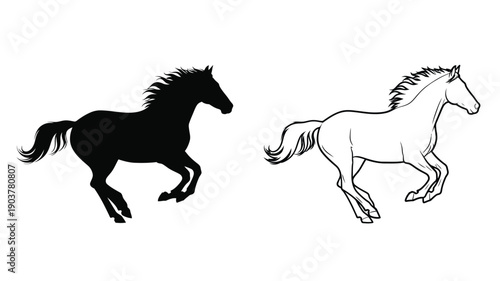 Two horses one in outline and the other as a dark silhouette