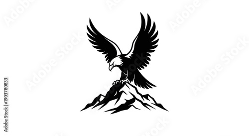 Eagle perched on mountain peak illustration