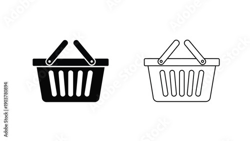 Two basket icons one filled and one outlined in black and white silhouette