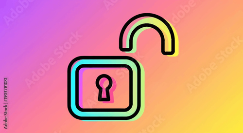 Vibrant unlocked padlock icon representing security access and digital freedom on a colorful