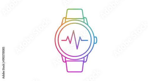 Vibrant gradient smartwatch icon displaying an active heart rate pulse line on its screen vector