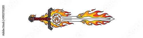 Fiery sword illustration on black background conceptual vector design