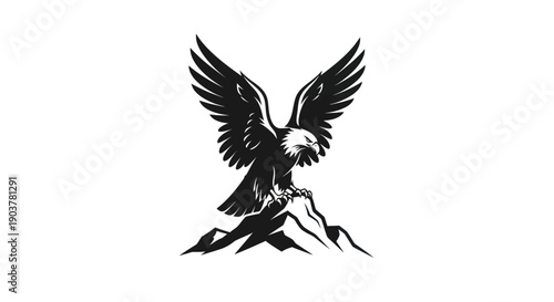 Eagle perched on mountain vector illustration