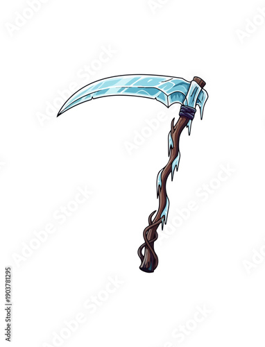 Ice scythe illustration on black background