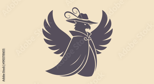 Eagle wearing coat and hat silhouette