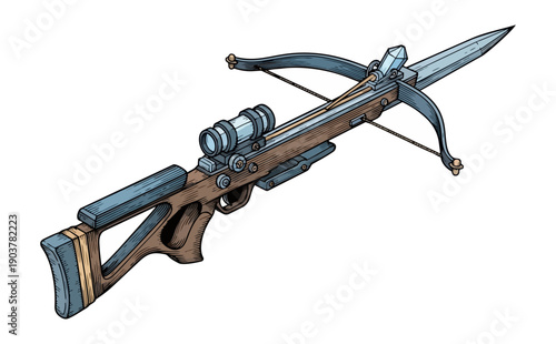 Crossbow illustration detailed design on black background