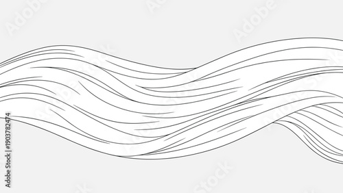 Abstract background pattern of many flowing black lines creating a sense of wave motion or hair strands on a light grey field.