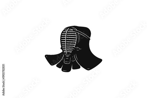Kendo Mask: This striking black-and-white image showcases a Kendo mask, the central protective gear in the traditional Japanese martial art of Kendo, emphasizing the spirit of discipline and skill.