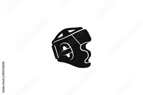 Boxing helmet: A detailed close-up of a black boxing helmet, representing safety and protection in the sport. 
