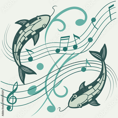 Aquatic Renaissance Musical Composition Visualized: Abstract underwater art capturing the essence of a musical composition through fluid, interwoven forms.