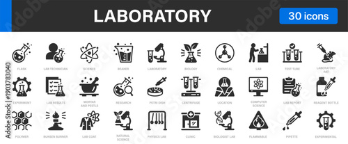 Laboratory icons set. Science, Research, Chemistry, Biology and others.