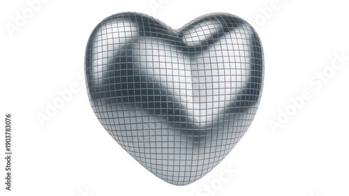 Shiny silver heart shaped disco ball isolated on a transparent background