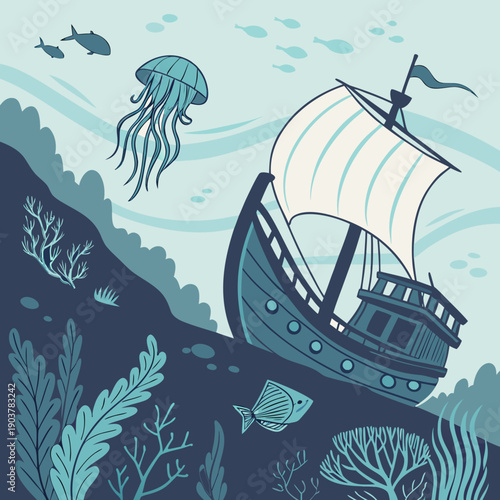 Voyage through unknown deep ocean depths, an aquatic renaissance journey into mystery and discovery.