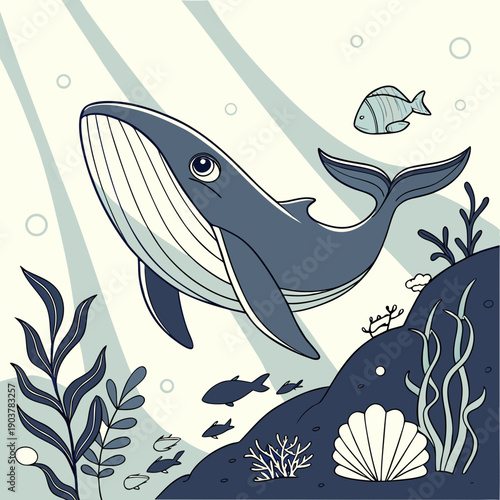 Whale as a symbol of wisdom in an aquatic renaissance setting, inspiring deep thought and reflection.