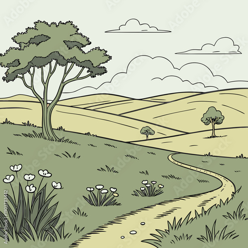 Journey Through Open Minimalist Land: Abstract Landscape Representing Freedom, Exploration, and Vast Possibilities