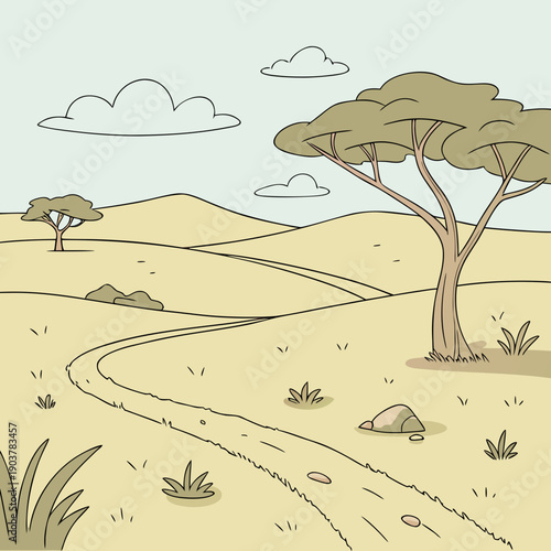 Journey Through Open Minimalist Land: Abstract Landscape Representing Freedom, Exploration, and Vast Possibilities