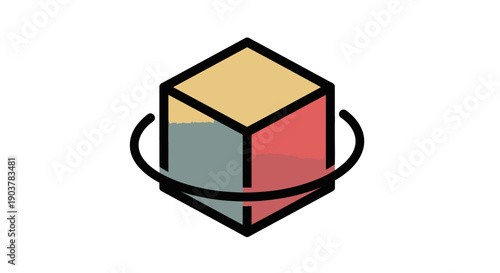 Abstract colorful 3D cube rotation icon illustration representing interactive product viewing or