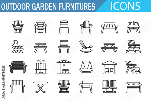 Exterior garden furniture linear symbols for landscape and backyard design