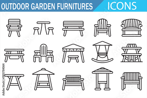 Line style outdoor garden furniture symbols for terrace and backyard design