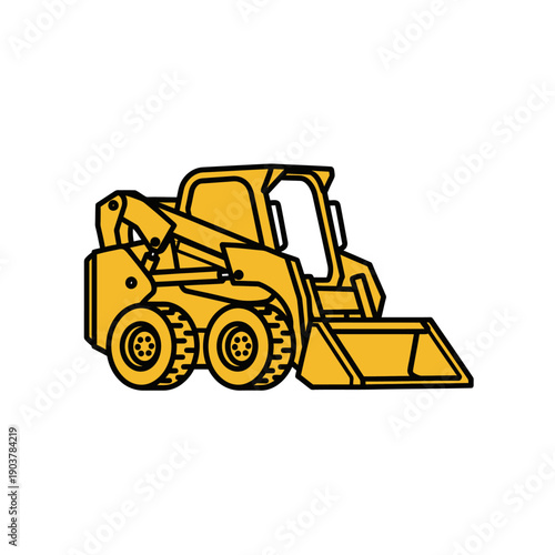 Yellow Skid Steer Loader Vector Icon, Construction Vehicle with Bucket