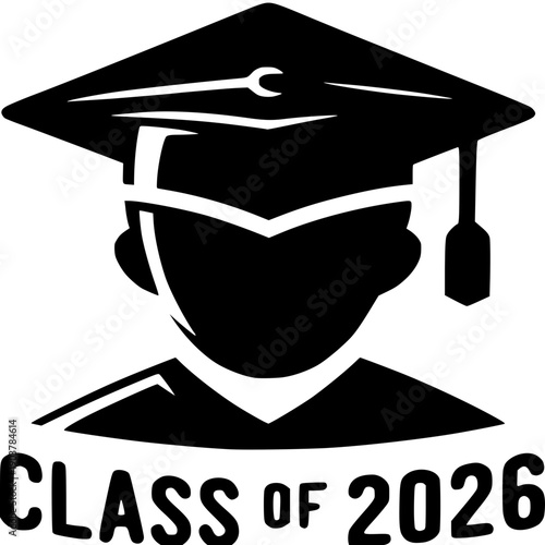 Class of 2026 Graduation: A minimalist graphic of a graduate with mortarboard, signifying achievement and the commencement of a new academic era.