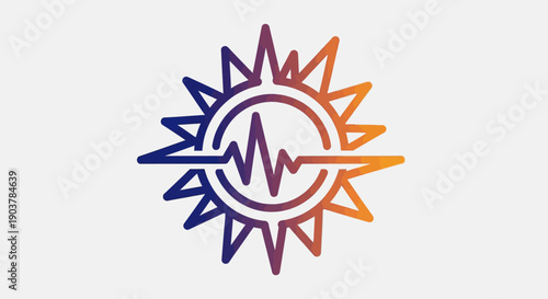 Gradient Sun and Heartbeat Waveform Icon Illustrating Energy and Vitality in a Modern Design