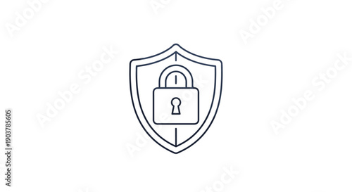 Simple line icon of a shield with a padlock symbolizing security and protection.