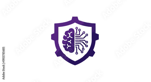 Purple shield with brain and circuitry emblem design.