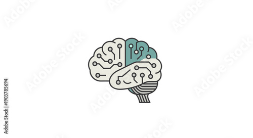 Simple line drawing of a human brain with ideas and innovation.