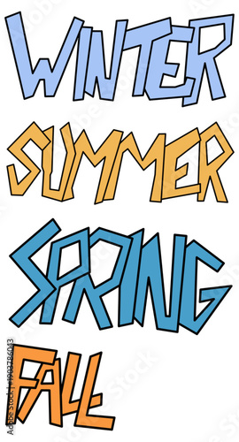 Four Seasons Typography Set - Winter Summer Spring Fall Hand Drawn Lettering