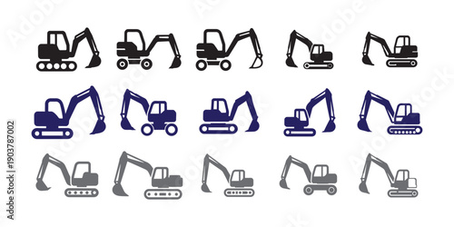  A collection of various excavator icons.Transparant background