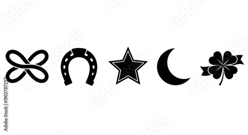 Luck and magic icons with horseshoe clover star moon and infinity