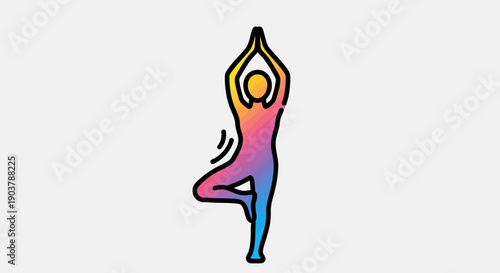 Vibrant gradient yoga tree pose icon illustrating balance wellness and mindful exercise