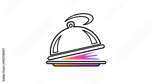 Modern minimalist icon of a food cloche revealing vibrant colors, symbolizing culinary innovation