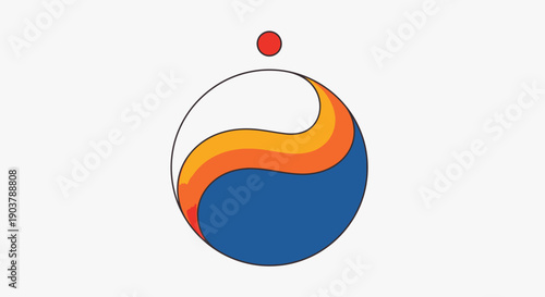 Vibrant Korean Sam-taeguk symbol representing harmony and balance in a dynamic abstract design on