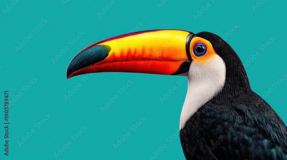 Fototapeta premium Bright toucan perched against a vibrant backdrop