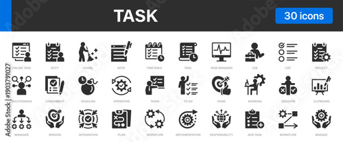 Task icons set. Task Management, To Do List, Workflow, Productivity and others.