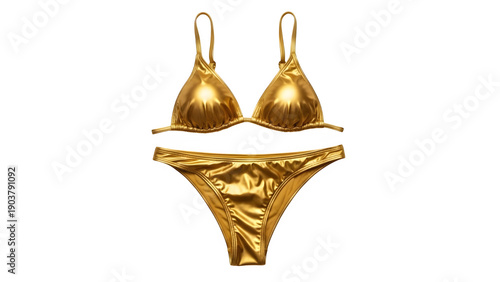 Golden bikini swimsuit with metallic sheen