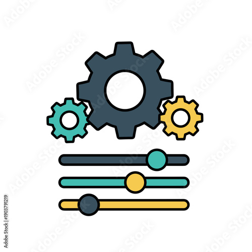 System settings configuration with gears and sliders representing customization and control concept