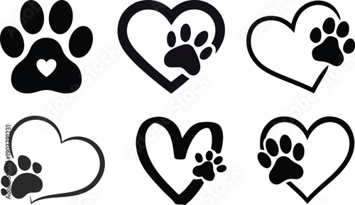 Vector icon of a paw print, an illustration that could be either a dog's or a cat's pawprint, represented as an animal silhouette.Silhouette vector icon set of paw and bone shapes with different 