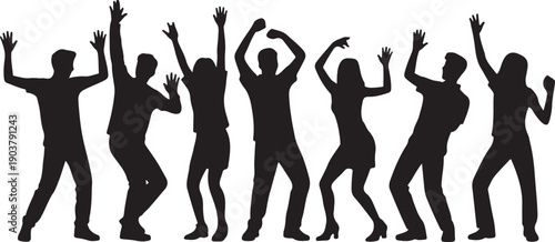 dancing people, dance silhouette, party people, celebration, party dance, group dancing, happy people, fun, enFriends Dancing Joyful Moment Illustration
- Festival and Party Dance Crowd Vector Graphic