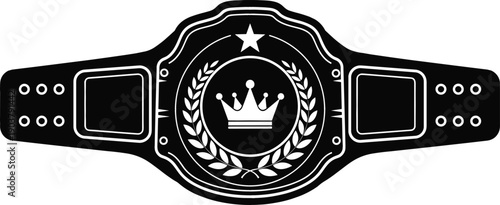 Championship belt silhouette icon with crown laurel wreath and star for victory combat sports wrestling and achievement award