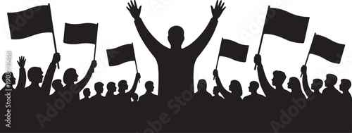 protest, protest crowd, activism, demonstration, rally, political protest, revolution, social movRevolution and Social Movement Protest Silhouette
- Demonstration and Public Rally Black Vector Graphic