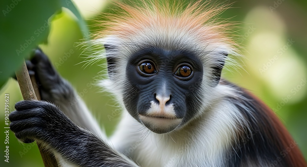 Obraz premium Red Colobus Monkey Close-up Portrait in Natural Habitat