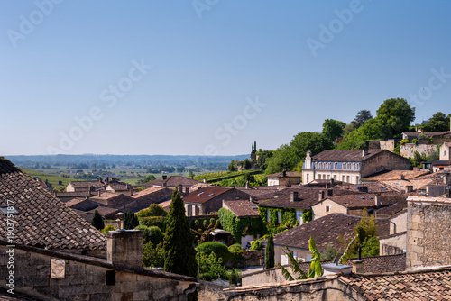 View of the roofs of Saint-Emilion in spring, Gironde, France