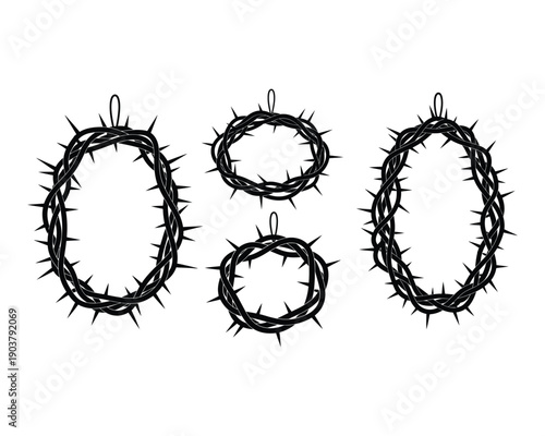 Four crown of thorns on white background symbolizing sacrifice and faith