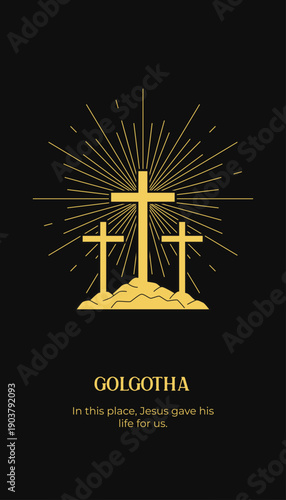 Three Crosses on Golgotha Hill - Christian Easter Symbol