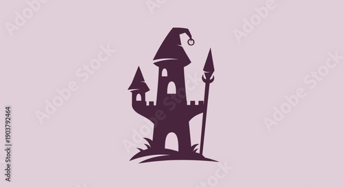 Fantasy castle silhouette on lavender