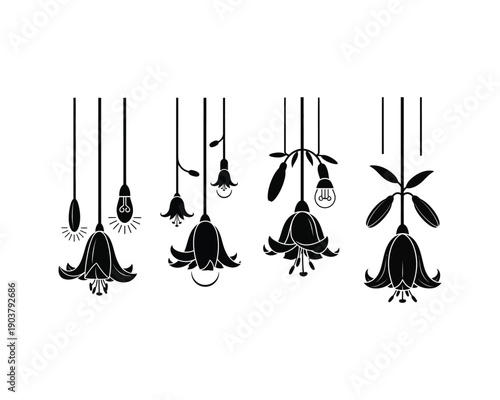 Collection of hanging light fixtures with unique designs and bulb types